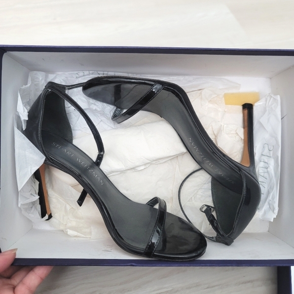 STUART WEITZMAN Nudist Song Black Patent Leather Heels 5.5 - Picture 6 of 17